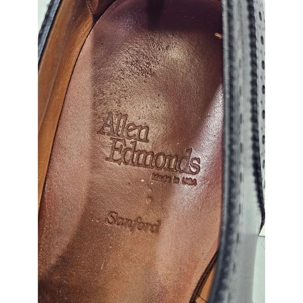 Allen Edmonds Sanford Derby Mens Black Leather Cap Toe Brogue Dress Shoes USA